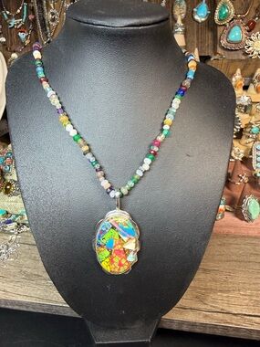 Multicolor Mosaic Pendant Necklace - Colorful Beaded Women’s Jewelry